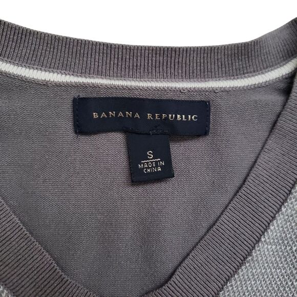Banana Republic Sweater Mens Small Gray Two Tone Silk Blend Preppy - Picture 4 of 11